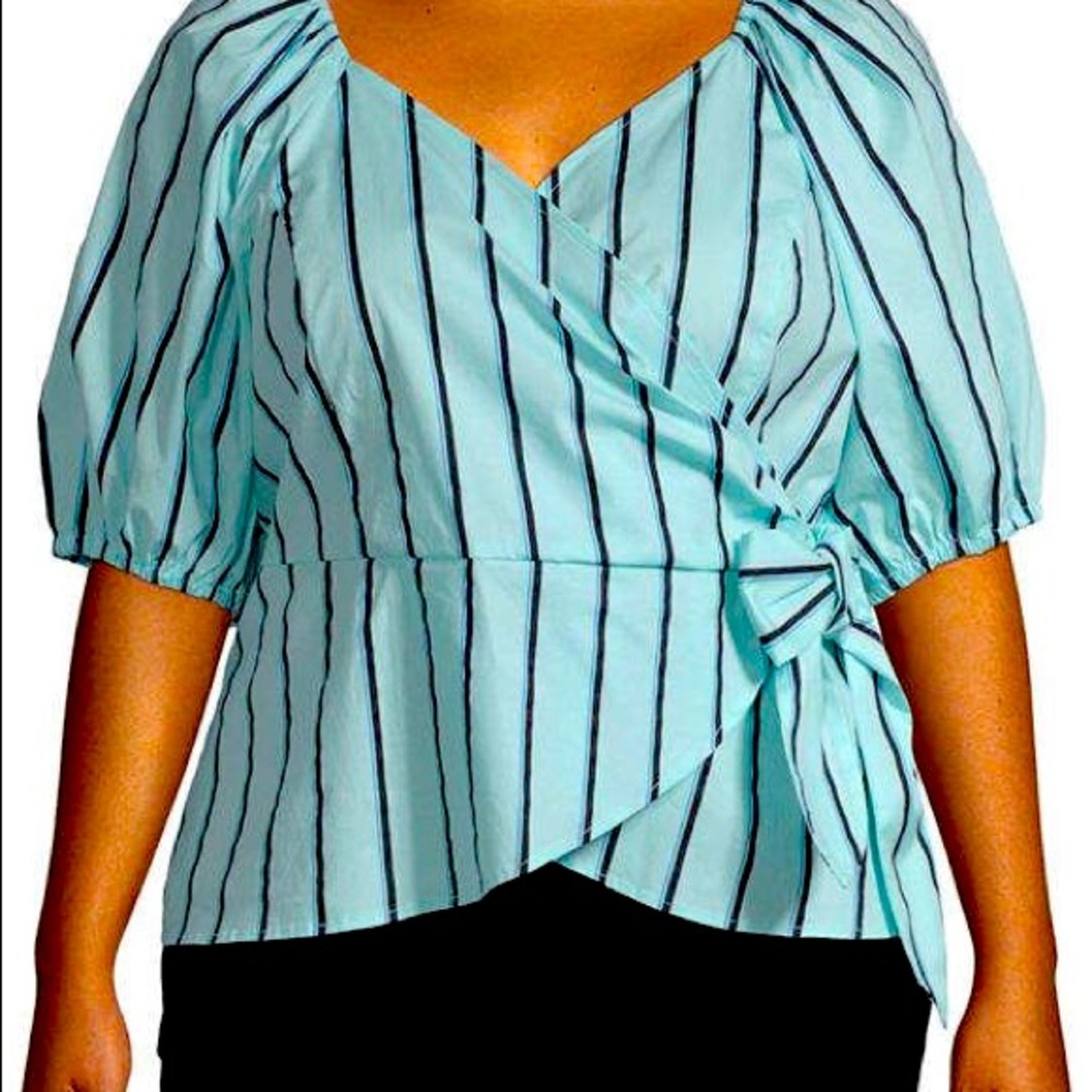 WORTHINGTON Womens V Neck Elbow Sleeve Wrap Shirt